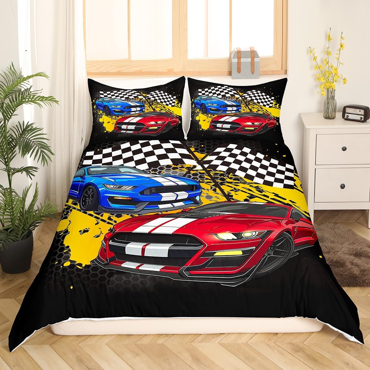 Drum Kit Duvet Cover,Kids Musical Instruments Bedding Set,Rock Music Comforter Cover for Boys Girls Room Decor,Neon Lighting Lightweight Bedspread Cover Twin Size with 1 Pillow Case(No Comforter)
