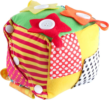 KAKIBLIN Cubic Activity Learning Toy with Zippers, Latches, Buckles, Laces, Snaps, Buttons and More - Perfect for Toddlers at Home, on Airplanes, Cars or Travel