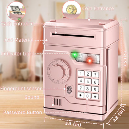 Piggy Bank, Automatic Electronic Piggy Bank for Kids Boys Girls with Password and Fingerprint Unlocking Simulation, Money Bank Kids Safe Toys for 3 4 5 6 7 8 9 10 Year Old Boy Girl (Black)