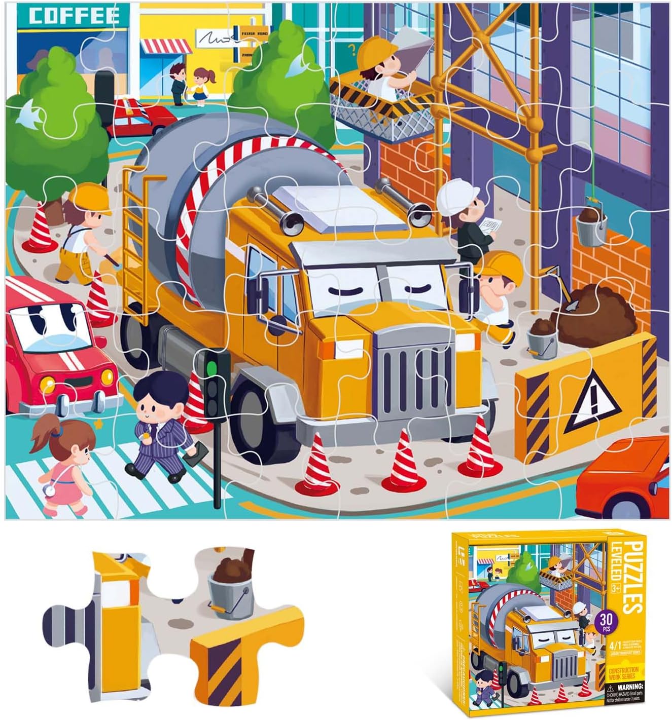 Puzzles for Kids Ages 3-8 Year Old,35pcs Jigsaw Puzzles for Toddlers & Children Ages 4-6，Educational Floor Puzzles with Storage Box for Gifts（Fire Engine）