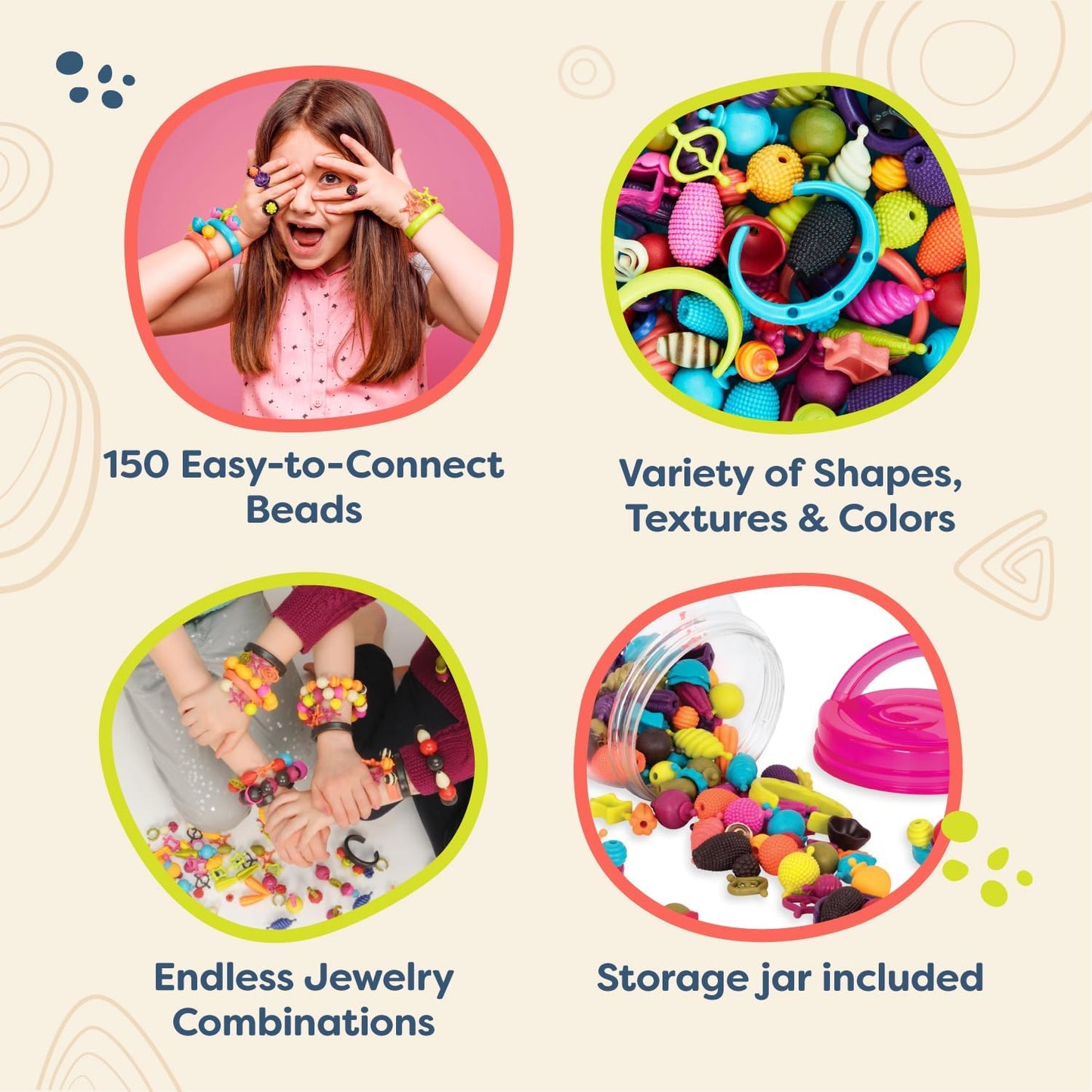 B. toys – Pop Arty! 150 Pieces – Jewlery Making Kit – Creative Pop Snap Bead Set for Kids – DIY Craft Jewelry Making Kit – Necklaces, Rings, Bracelets – 4+ Years
