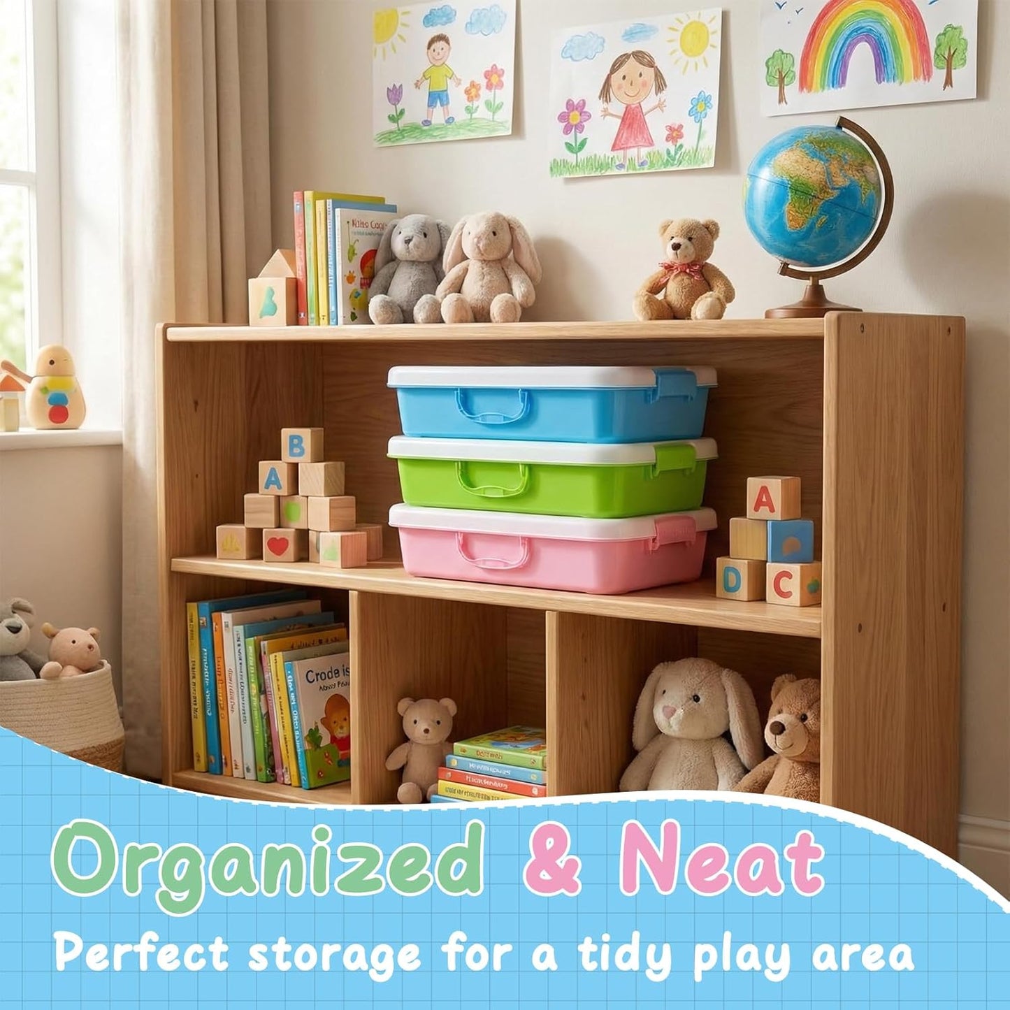3 PCS Sand Container Compatible with Kinetic, Sand Tray with Lid, Stackable Sandbox Container, Plastic Storage Bins with Handle, Secure Closure, Ideal for Travel and Home Use (Blue, Green, Pink)