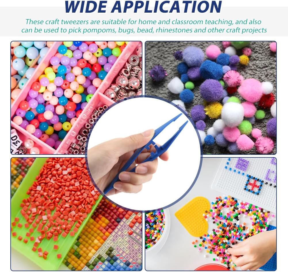 50pcs Plastic Tweezer Bead Tweezers for Kids Craft Forceps Tools for Handmade DIY Creative Beading Projects Jewelry Making Kids Home Classroom School Tools(size:50 PCS)