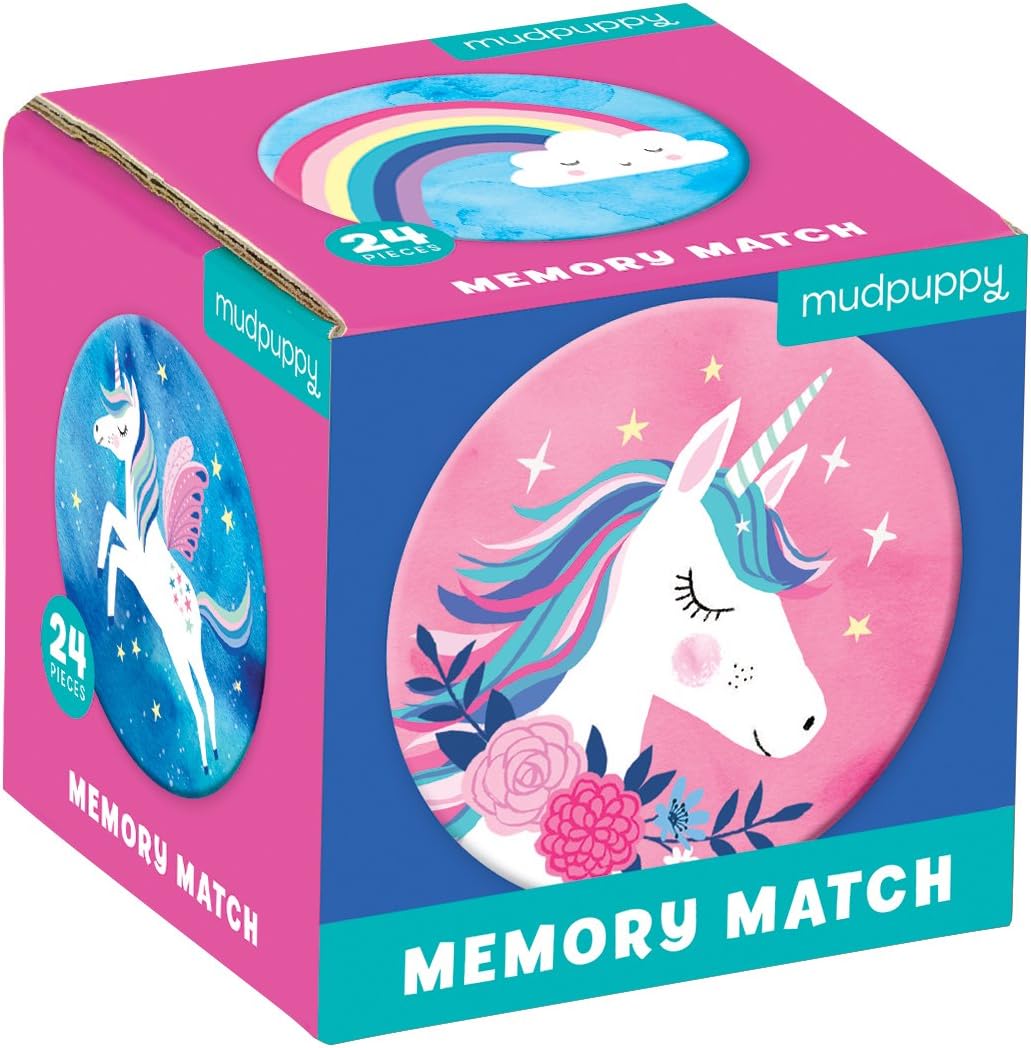 Mudpuppy Unicorn Magic Mini Memory Matching Game – Memory Game for Kids Ages 3 and Up, Makes A Great Gift Idea, 2.75” Mini Storage Cube Is Ideal for On-The-Go Fun