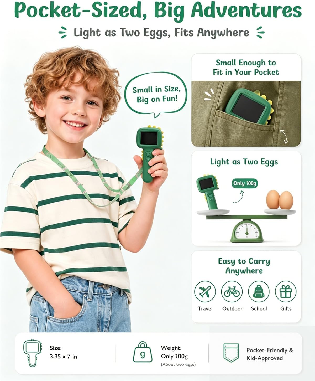 Microscope Camera for Kids Gifts Toys- Handheld Pocket Microscopes with 2.4" Screen and Autofocus - Mini Digital Educational Science Kit for Christmas Birthday for Age 3-5 5-7 8-12 Girls Boys (Green)