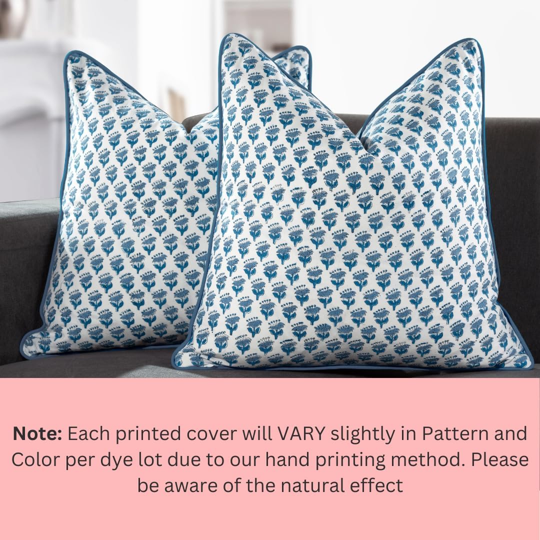 CPC 100% Cotton Throw Pillow Covers 18x18 Inch, Set of 2 Green Block Print Pattern Couch Pillow, Cute Boho Decorative Pillows for Living Room, Bedroom with Hidden Zipper- Agate Green