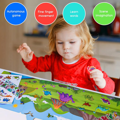 ASTARON Reusable Sticker Book for Toddlers, 88 Pcs Dinosaur Stickers Road Trip Activities Car Airplane Activities Travel Toys for Kids, Kids Quiet Time Activities (2-6 Age)