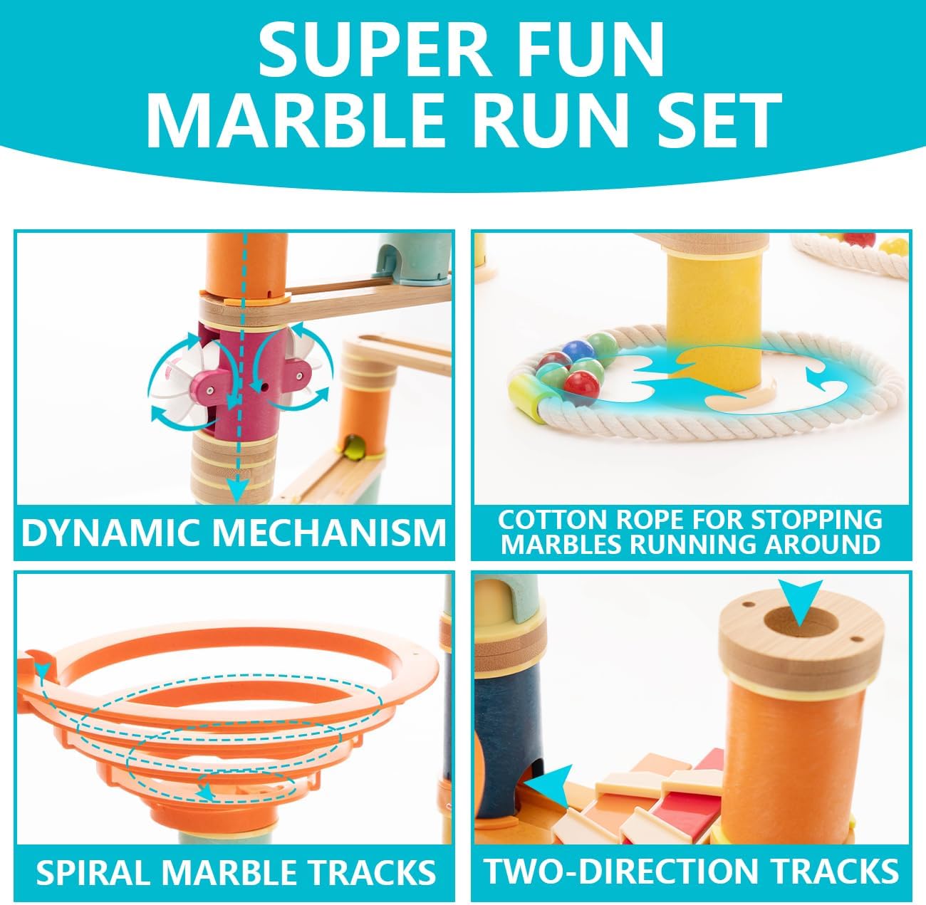 Bamboo Marble Runs Building Construction Toy Set with Musical Ball, 146pcs Simple Maze for Children Age 4+