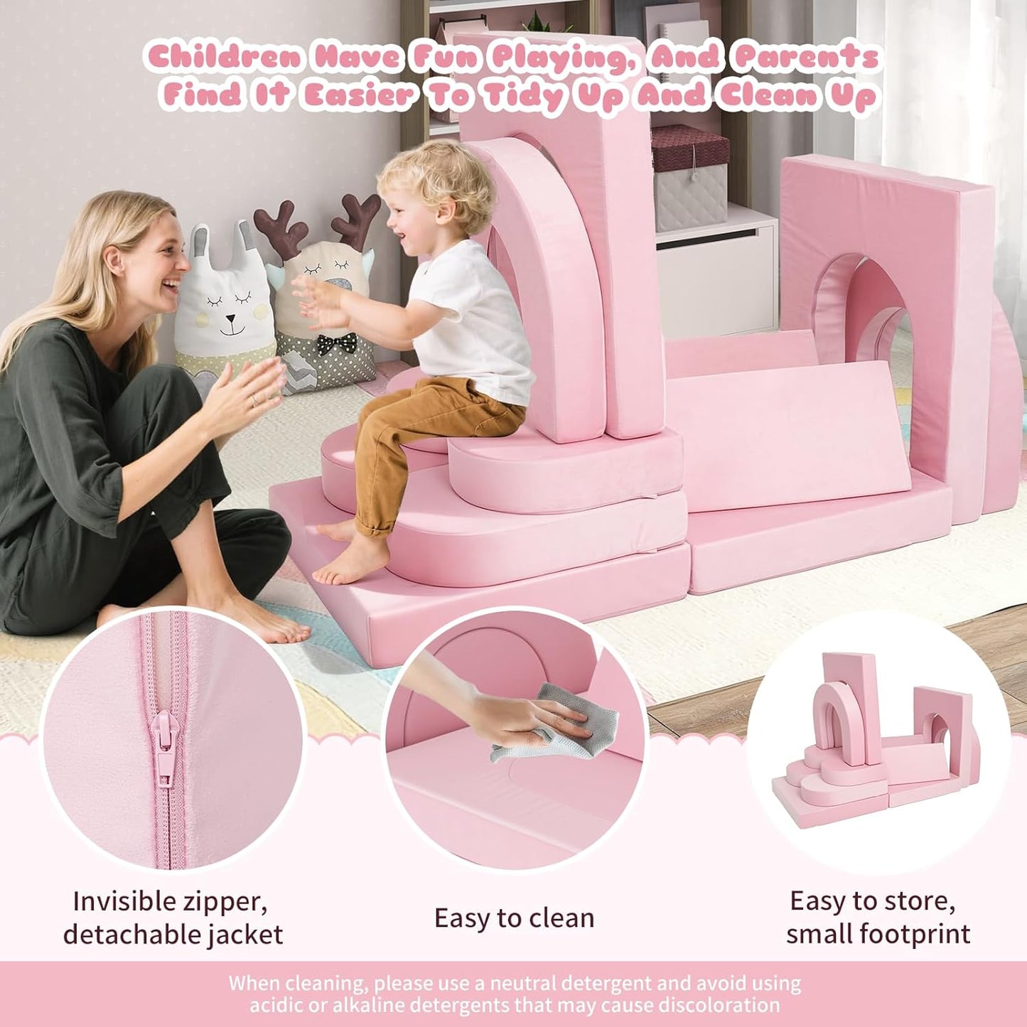 Tangram Puzzles modular kids play couch building fort, Children explorer sofa with Ball Pit, Kids playroom convertible furniture for Inspiring Child Creativity, Made entirely of sponge (Blue Series)