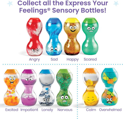 hand2mind Express Your Feelings Sensory Bottles-Primary Emotions, Quiet Toddler Fidgets for Classroom, Calm Down Corner Supplies, Social Emotional Learning, Sensory Toys for Kids with Autism