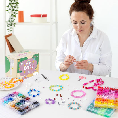 Bracelet Making Kit 96 Colors Pony Beads 3300pcs Friendship Bracelet Kit Rainbow Kandi Beads with Letter and Heart Beads Elastic Threads for Kids Adults Keychain Jewelry Necklace Making