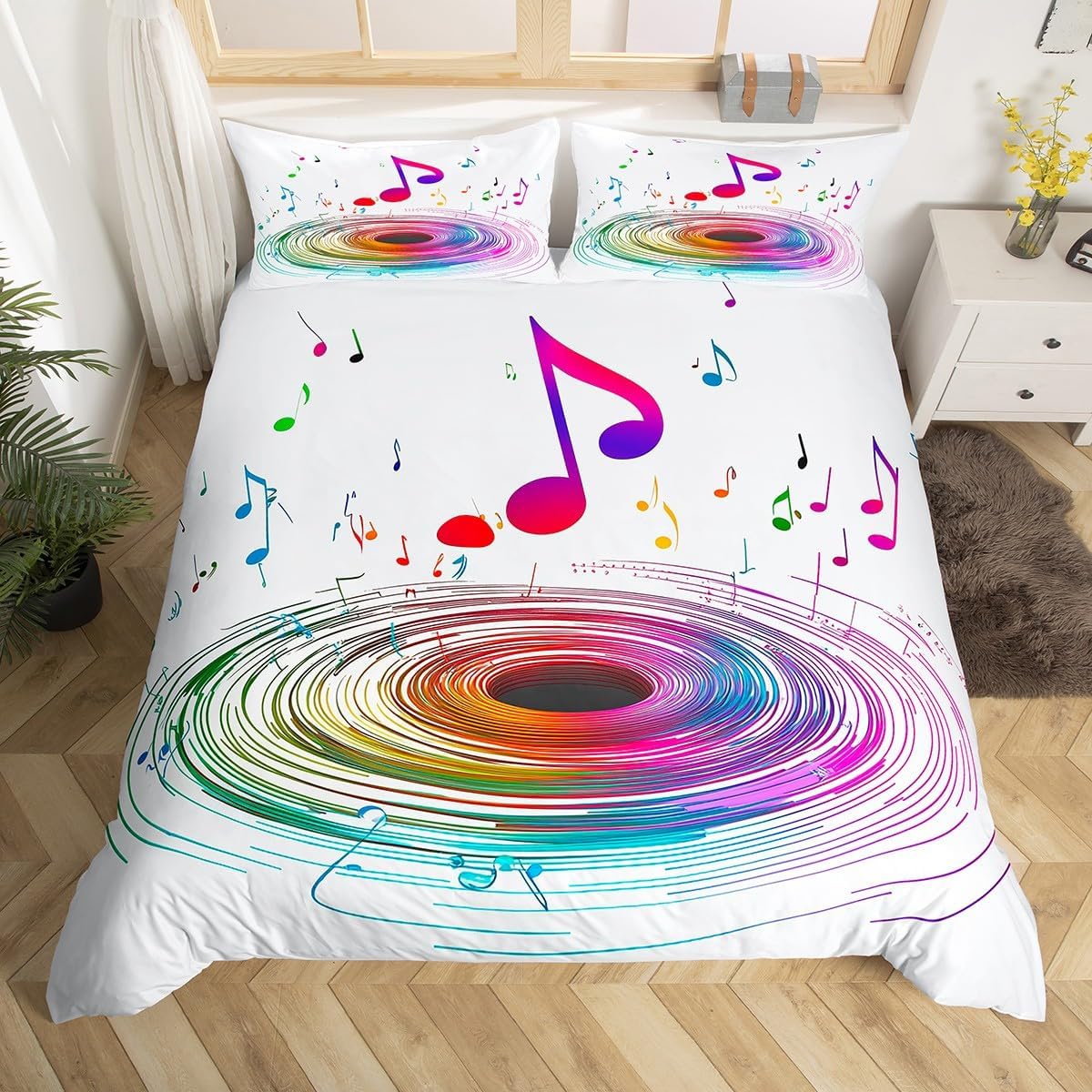 Drum Kit Comforter Cover Abstract Musical Instruments Bedding Set for Kids Boys Teens,Pop Music Duvet Cover Modern Rock Quilt Cover, Teal Laser Light Bedroom Decor Twin Size Blue Green Black