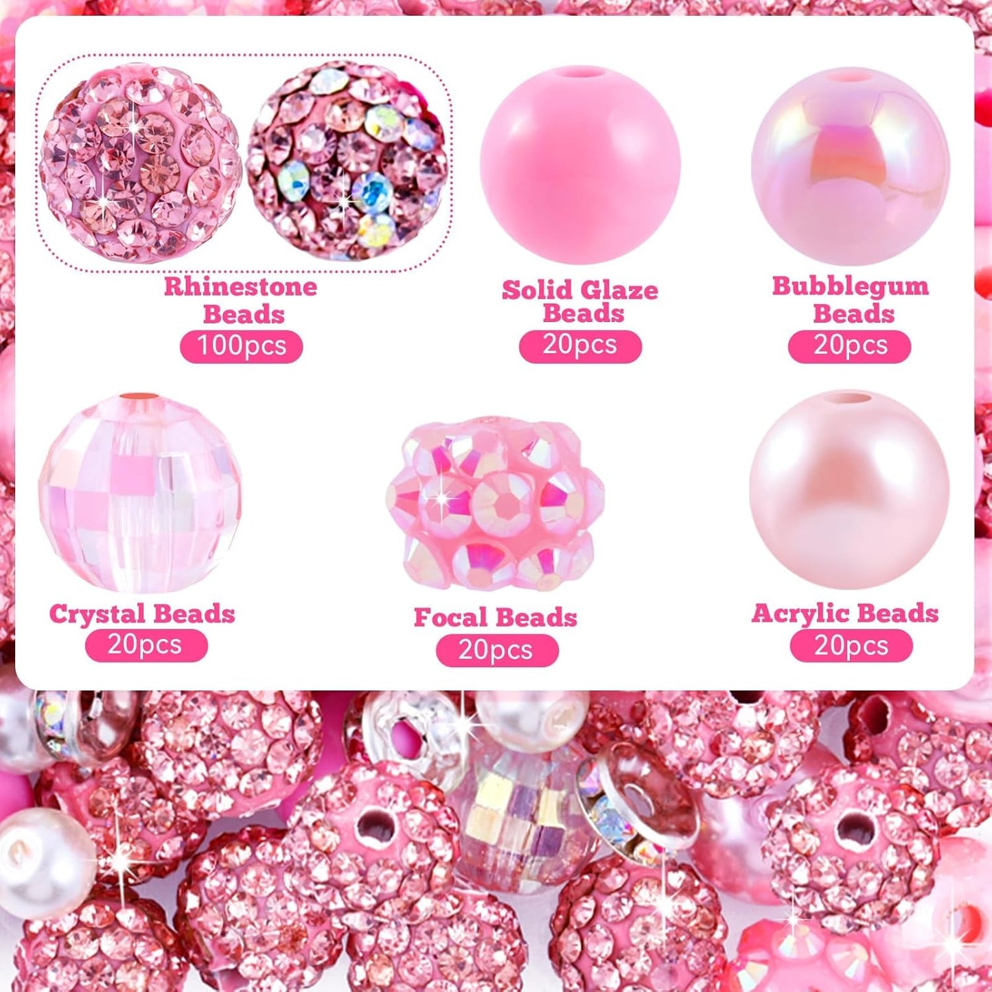 300 Pcs Diamonds Beads for Jewelry Making, Included 10 mm Red Rhinestone Beads for Bracelets, Bubblegum Bead for Pen Making, Pearl and Spacer Bead for Bracelet Necklace Earring Crafting