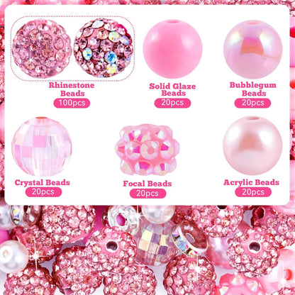 300 Pcs Diamonds Beads for Jewelry Making, Included 10 mm Red Rhinestone Beads for Bracelets, Bubblegum Bead for Pen Making, Pearl and Spacer Bead for Bracelet Necklace Earring Crafting