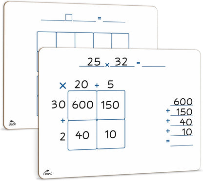 SCRIBBLEDO Dry Erase Ten Frame Area Model Board 9" x 12" Double Sided Whiteboard Math manipulatives for Kids - Area Model and 2 Ten Frames Math Practice for Addition Subtraction and Multiplication