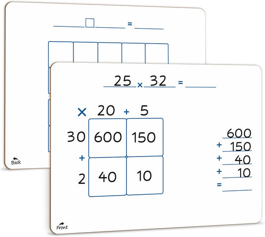 SCRIBBLEDO Dry Erase Ten Frame Area Model Board 9" x 12" Double Sided Whiteboard Math manipulatives for Kids - Area Model and 2 Ten Frames Math Practice for Addition Subtraction and Multiplication