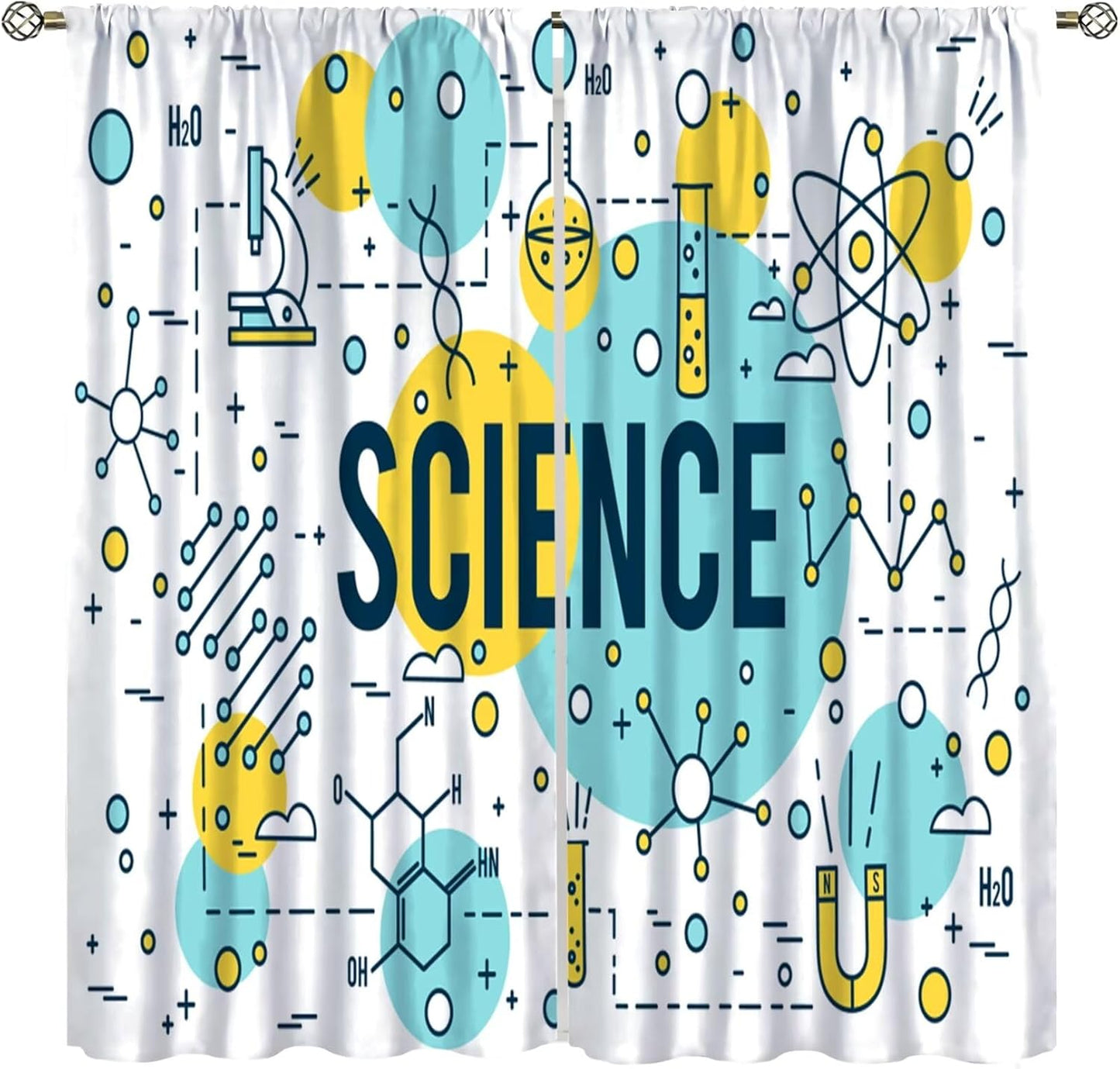 Science Physics Window Curtains, Abstract Math Chemistry Curtain Scientist Graffiti Print Window Treatments for Kids Teens Bedroom Living Room Kitchen Set 2 Panels,42x63 Inches
