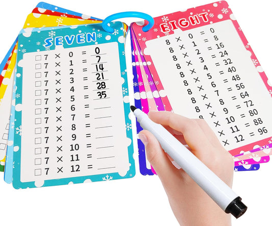 Multiplication Flash Cards 0-12, 14PCS Times Table Flashcard Chart, with Dry Erase Markers Sorting Ring, 1st, 2nd, 3rd Grades Educational Math for Classroom Home