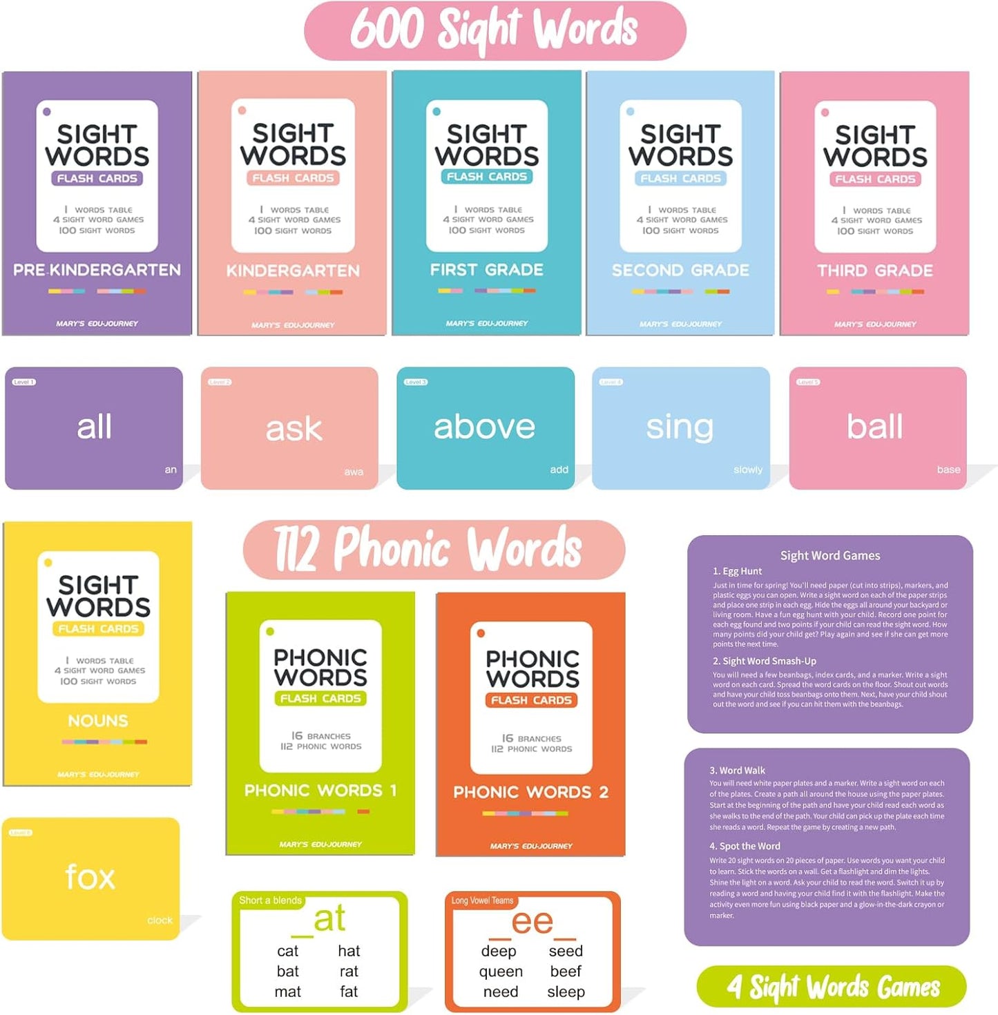 SpringFlower 712 Sight Words Flash Card,600 Dolch & Fry High Frequency Sight Word,112 Phonic Flash Cards for Kindergarten Homeschool Supplies Games for Kids Pre-K, Kindergarten, 1st, 2nd, 3rd Grade