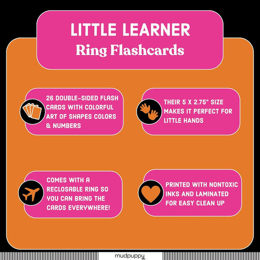 Mudpuppy Little Learner — Ring Flashcards 26 Durable Double Sided Shapes & Numbers Cards with Reclosable Ring with Colorful Art for Ages 1+ Perfect for Preschool Or Travel for Teachers and Parents