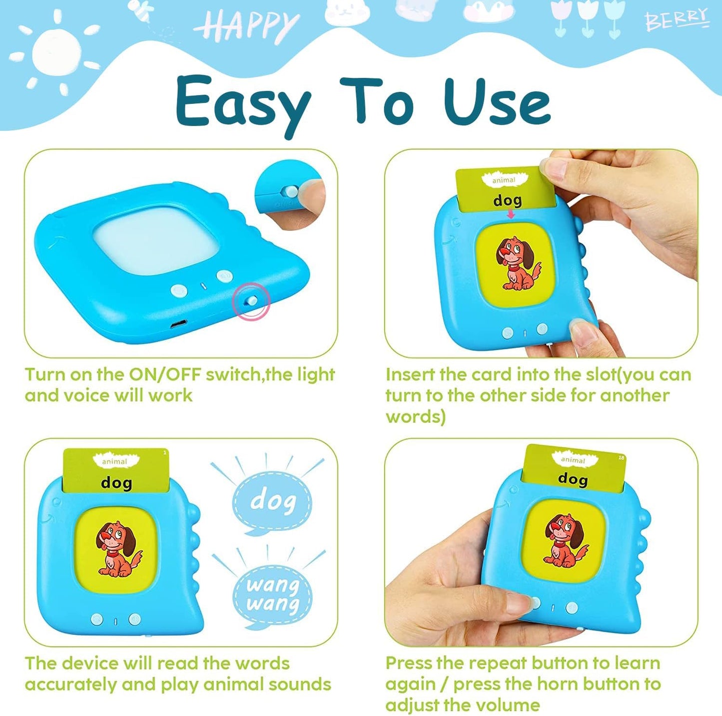 Talking Flash Cards for Toddlers with 510 Sight Words, Autism Sensory Toys, Pocket Speech, Speech Therapy Toys, Toddlers Language Learning Toys, Preschool Birthday Gifts for 1 2 3 4 5 Years Old (Blue)