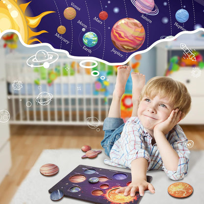 Zeoddler Solar System Puzzle for Kids 3-6, Wooden Space Toys, Planets for Kids, Preschool Learning Activities, Gift for Boys, Girls