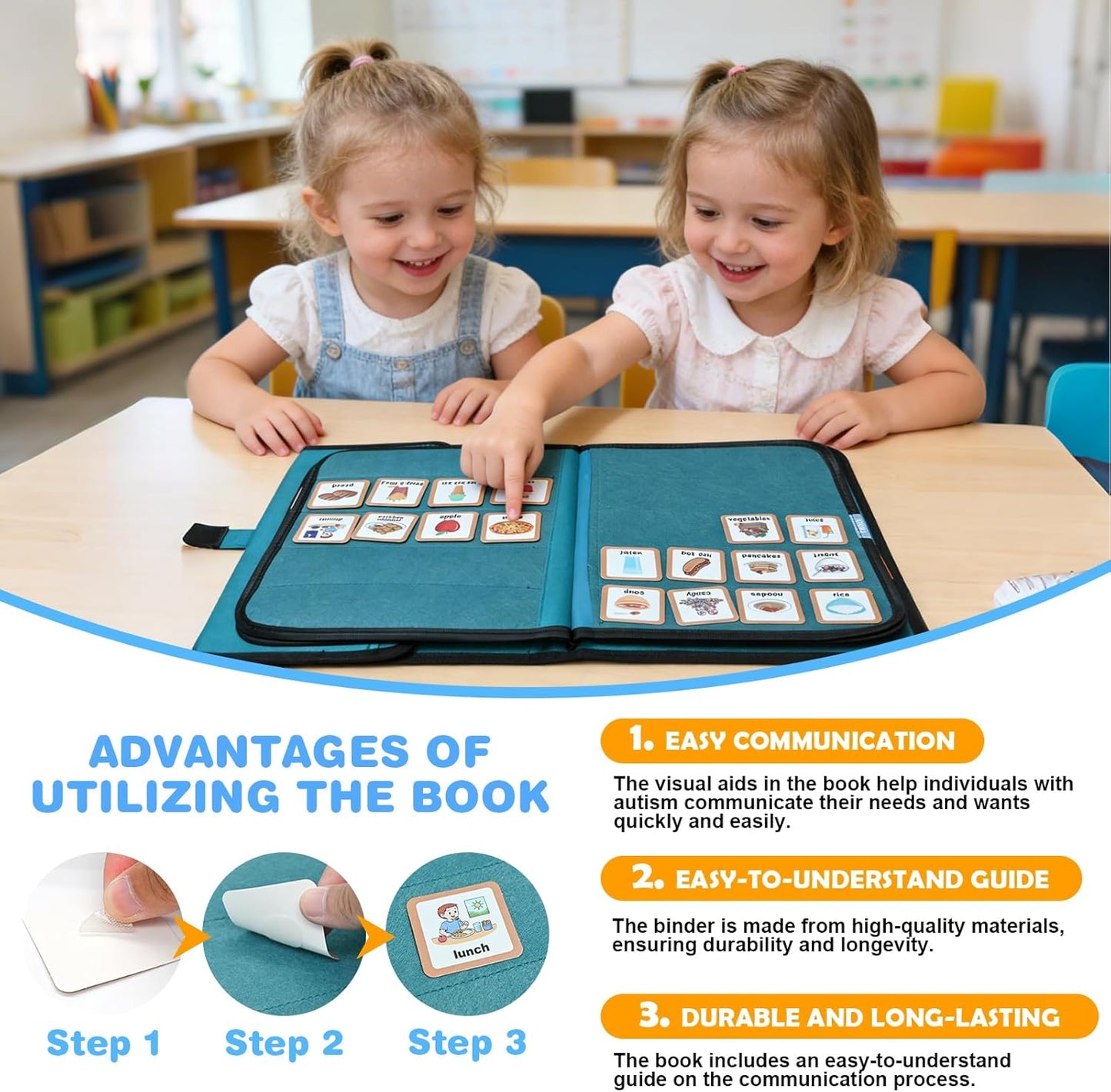 Visual Communication Book, Nonverbal Communication Board, Autism Language Vocabulary Learning Materials, Speech Articulation Therapy Cue Cards for Kids, Toddler Behavior Book for Home School