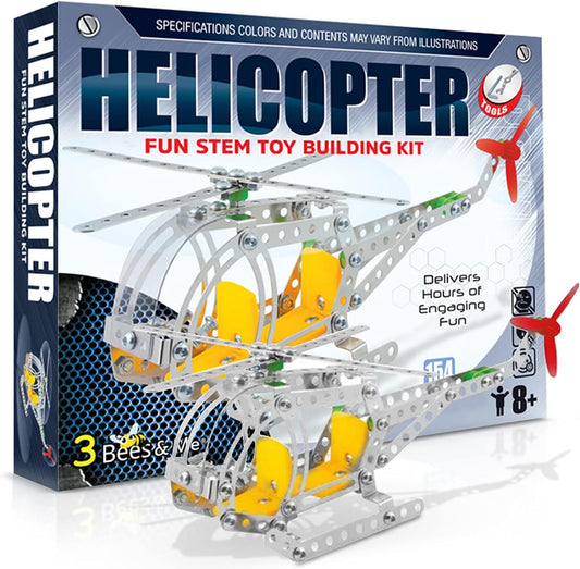 3 Bees & Me Metal Helicopter Erector Set for Boys and Girls Age 8 Years Old to Adult | Fun STEM Toy Building Kit | Educational Birthday Gift for Junior Engineers | Kids Building Projects
