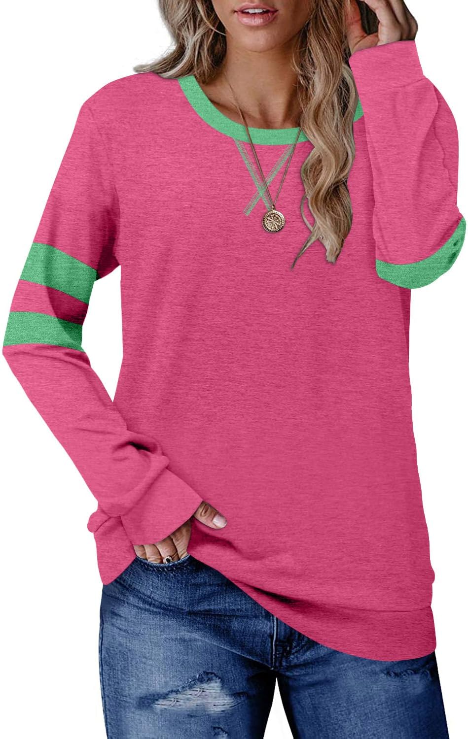 CRAZY GRID Womens Trendy Long Sleeve Shirts Casual Loose Soft Sweatshirt Fall Tops