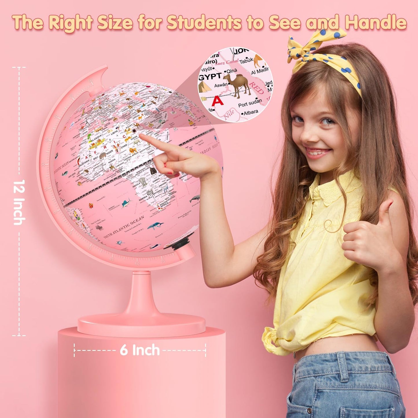 Globe for Kids Illuminated Globes of the World with Stand & Animals Illustrations Earth World Globe Night Light for Kids' Room Decor Classroom Educational Tool Birthday Gift, Dia 8-inch