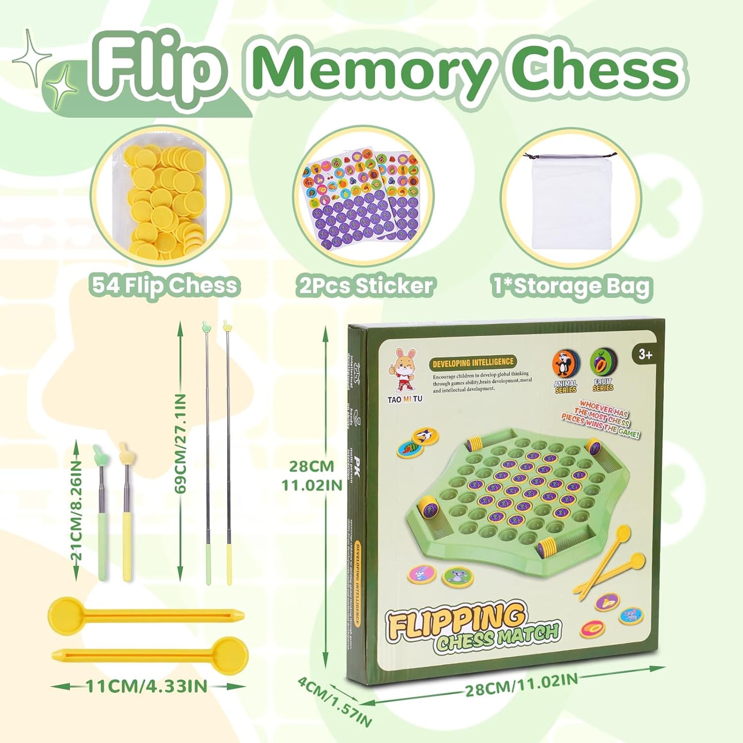 54PCS Animal Flip Chess Memory Chess Game, Animal Flip Matching Chess Board, Memory Chess Game for Kindergarten Gathering Activity, Flip to Win Travel Memory Game