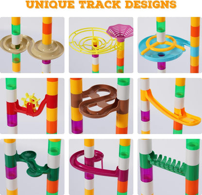 MaxTronic Marble Run Toy, 110pcs Marble Maze Kit STEM Educational Learning Toy for Kids, Mable Race Construction Railway Building Blocks with 60 Marbles Birthday Gift for Boys Girls 3-12 Years Old