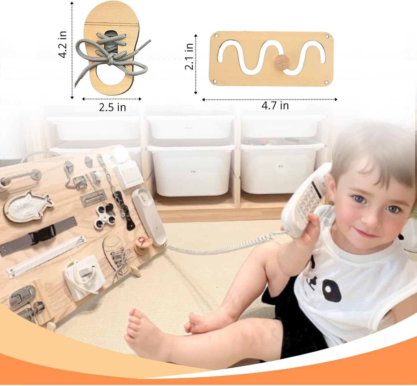 5 pieces Busy Board Diy Parts - DIY Materials for Parents - Sensory Board Accessories -Wooden Activity Parts -Maze-Learning Clock- Gear-Sand Clock-Learn to Tie Shoe Laces- Montessori Educational Items