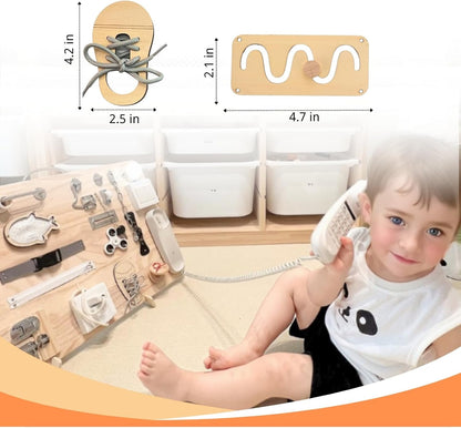 5 pieces Busy Board Diy Parts - DIY Materials for Parents - Sensory Board Accessories -Wooden Activity Parts -Maze-Learning Clock- Gear-Sand Clock-Learn to Tie Shoe Laces- Montessori Educational Items