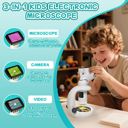 Microscope for Kids with 12 Slides, 200X-1000X,2.4" Screen Digital Handheld Kids Microscope Kit, Portable Pocket Removable Miniscope Science Toys Gifts for for 3 4 5 6 7 8 9 10 11 12 Year Old