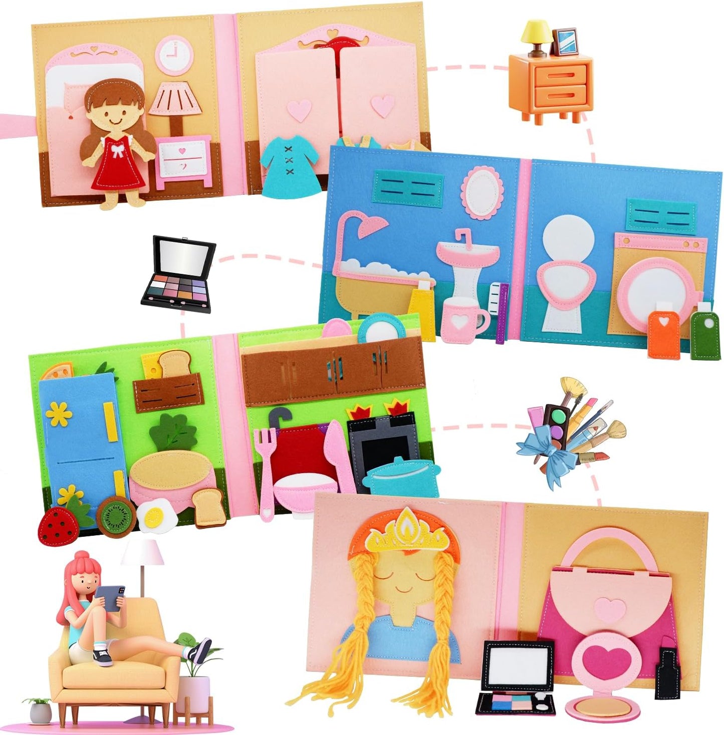 BizyKoady Busy Book for Toddlers 1-3, Montessori Toys for 1 Year Old, Kids Travel Toys, Educational Activity Book, Birthday Gifts for Boys & Girls, Washable Felt Busy Board, Giraffe