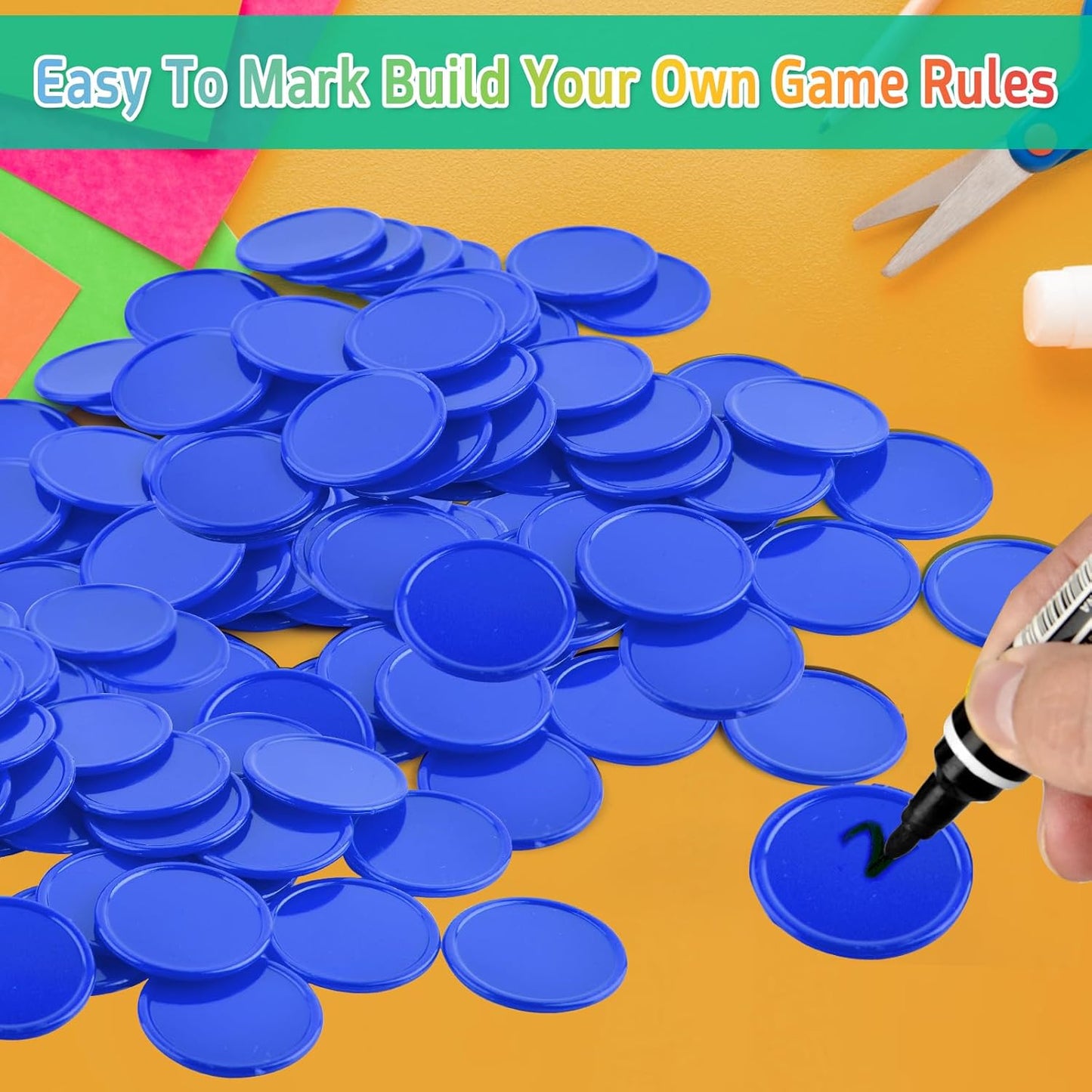 Coopay 1000 Pieces 1 Inch Bingo Chips Bulk, 10 Colors Bingo Markers for Math Practice, Plastic Learning Counters Disks Counting Discs, Poker Chips Game Tokens Kids Reward