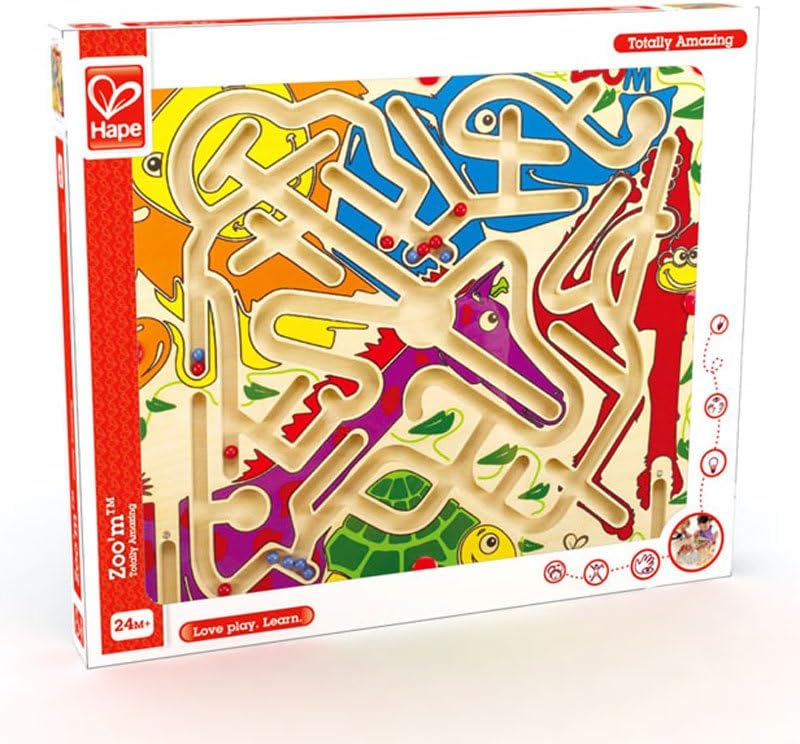 Hape Zoo’m Magnetic Wooden Bead Maze Puzzle | Durable Two Player Wooden Puzzle Toy for Toddlers, Fun Filled Traveling Entertainment