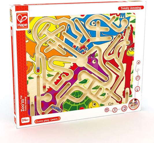 Hape Zoo’m Magnetic Wooden Bead Maze Puzzle | Durable Two Player Wooden Puzzle Toy for Toddlers, Fun Filled Traveling Entertainment
