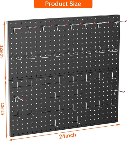 TORACK Metal Pegboard Wall Organizer 24" x 24" or 12" x 48", 70 PCS Tools Storage Pegboard for Garage Tool Organizer Pegboard with Peg Board Hooks for Workbench(Blue)