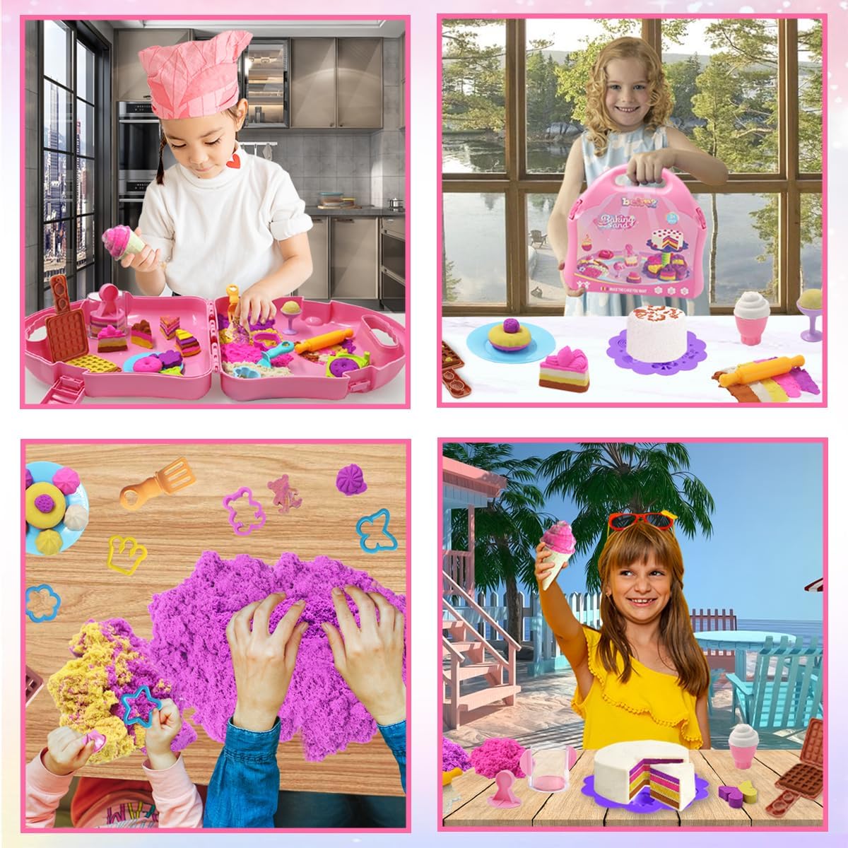 Unicorn Sensory Bin Sand Kit - 155 Pcs with 2.2lbs Sand, 9 Castle & 8 Unicorn Molds, 12 Tools, Tactile Sensory Fillers for Girls Age 4-9 Gifts