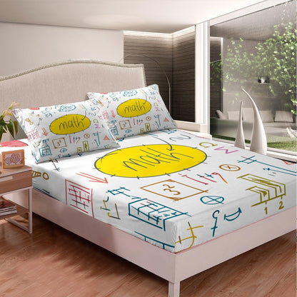 Erosebridal Science Theme Bed Sheets Set Full Size for Boys Girls Chemistry Periodic Table Print Sheet Set Chemical Subject Theme Sheets Teens Kids Math Science Atyle Fitted Sheet 4 Pcs