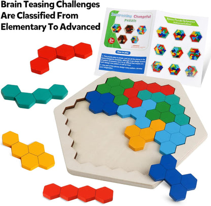 Skrtuan 5 Pack Wooden Puzzles Set - STEM Montessori Educational Board Games and Logic Traning Brain Teaser Geometric Shapes Tangram Puzzle Games for Kids Ages 3+