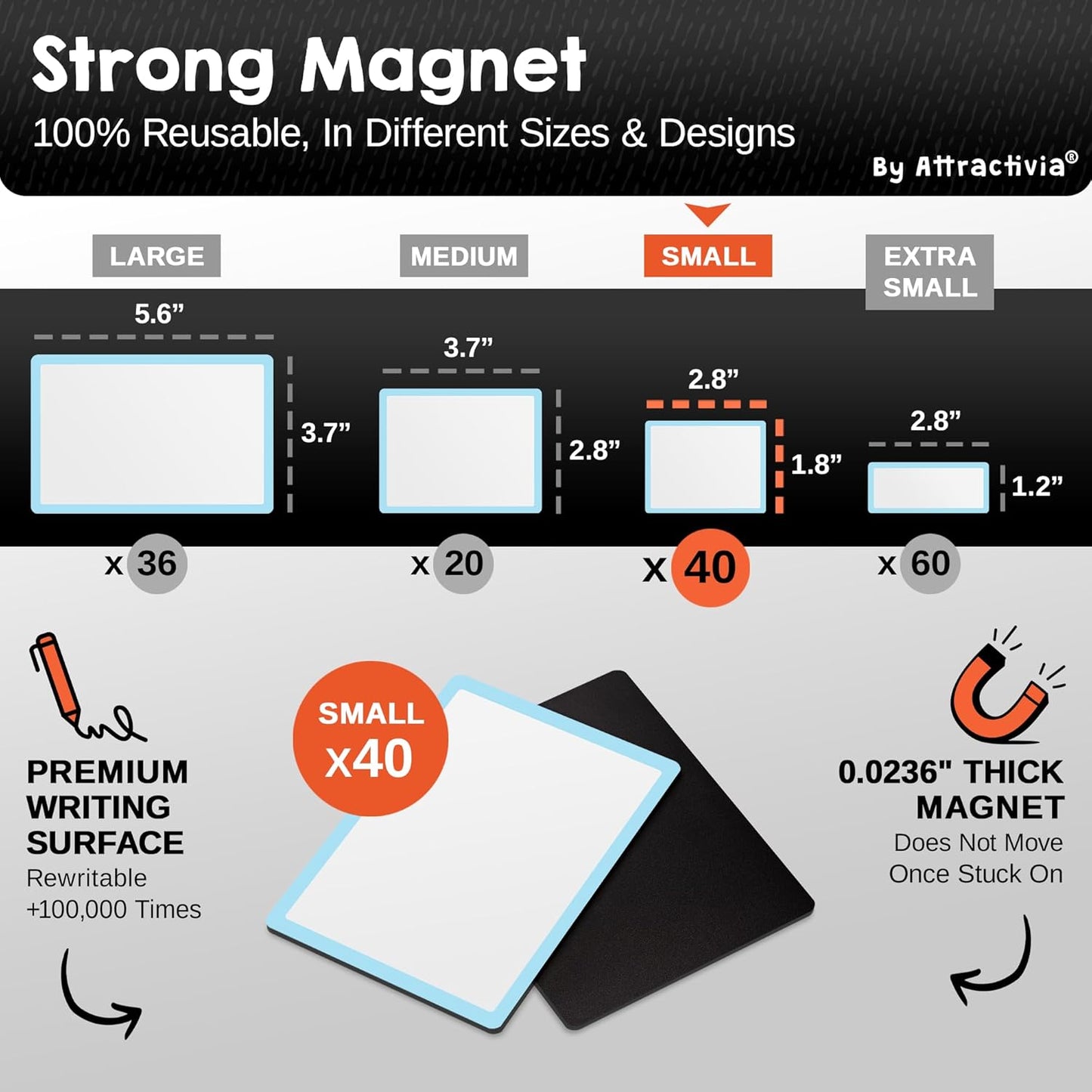Attractivia Dry Erase Magnetic Labels 7.3 x 5.6 in, Dry Erase Magnets, 20-Pack, White Erasable Write-On All-Purpose Labels, for Office, Education, Home, Whiteboard