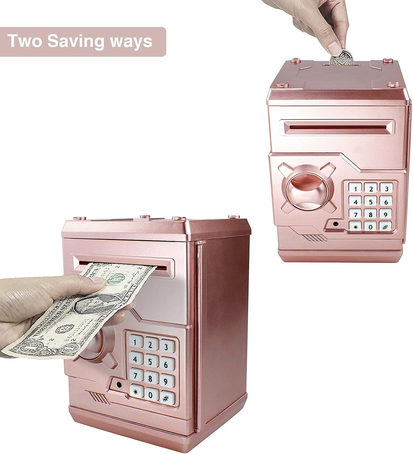 Piggy Bank Electronic Mini ATM for Kids Baby Toy, Safe Coin Banks Money Saving Box Password Code Lock for Children,Boys Girls Best Gift (Silver)