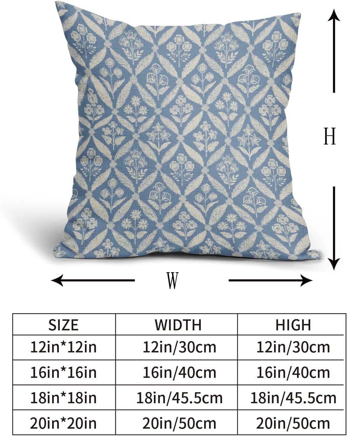 Blue Green Floral Block Print Pillow Covers 12X20 Set of 2, Flower Pattern Spring Summer Print Decorative Throw Pillow Covers Outdoor Farmhouse Seasonal Cushion Case Couch Sofa Bed Decor