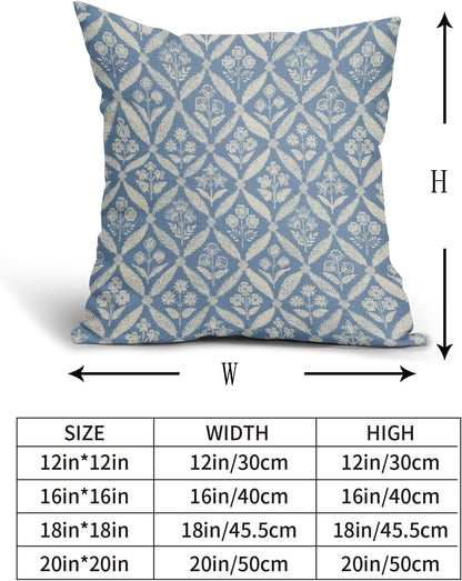 Blue Green Floral Block Print Pillow Covers 12X20 Set of 2, Flower Pattern Spring Summer Print Decorative Throw Pillow Covers Outdoor Farmhouse Seasonal Cushion Case Couch Sofa Bed Decor