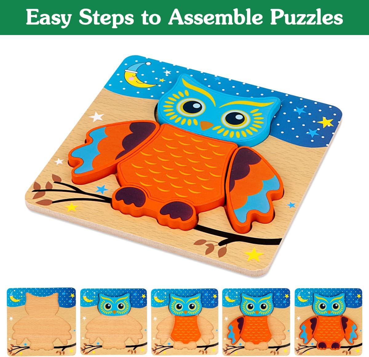 Dreampark Wooden Puzzles for Toddlers Ages 1-3, Montessori Toys for 1 2 3 Years Old Girls Boys Baby Kids Puzzle Learning Educational Christmas Birthday Gifts Toys 6 Pack Animal Jigsaw Puzzle