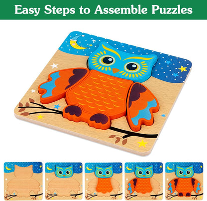 Dreampark Wooden Puzzles for Toddlers Ages 1-3, Montessori Toys for 1 2 3 Years Old Girls Boys Baby Kids Puzzle Learning Educational Christmas Birthday Gifts Toys 6 Pack Animal Jigsaw Puzzle