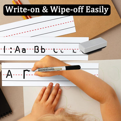 Magnetic Sentence Strips for Whiteboard, 10-Pack 3"x12" Reusable Dry Erase Handwriting Practice Strips, Teacher Supplies for Classroom & Homeschool